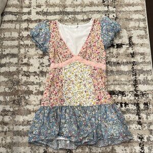 Altar'd State Pink and Cream Ruffled Tiered Sundress